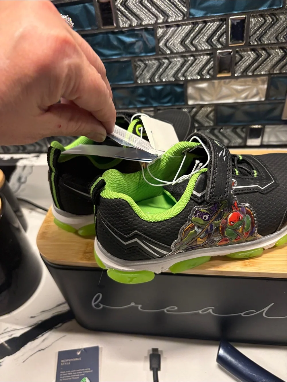 Nickelodeon Black and Bright Green Kids Sneakers with Light-Up Detail